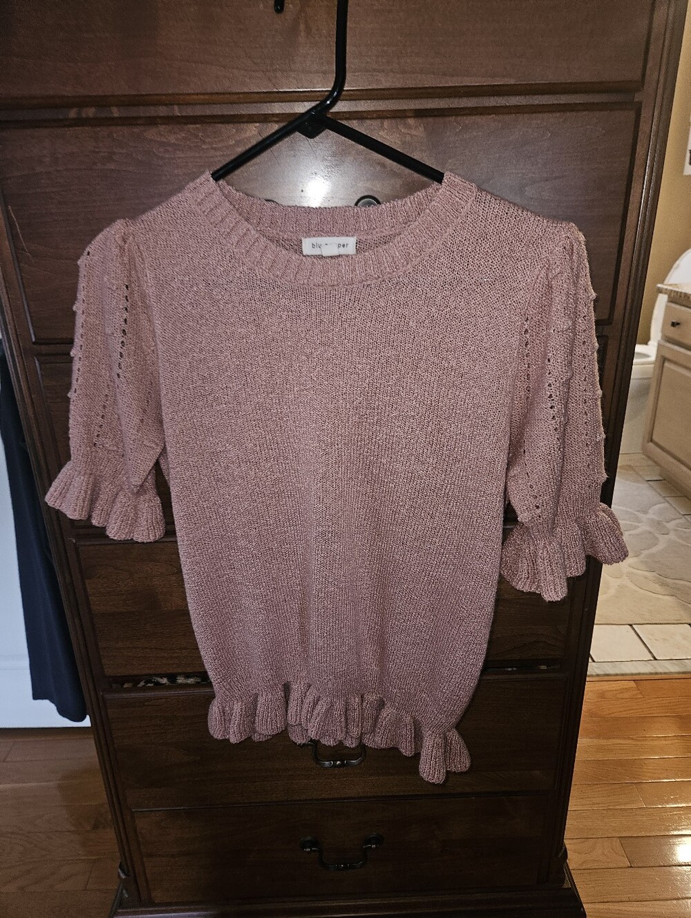 Pink Ruffle Hem & Sleeve Knit Top